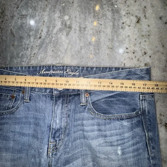 American Eagle 10 Women's 35 " Boy Fit Baggy Capri Wide Leg Distressed Jeans Y2K - Picture 5 of 6